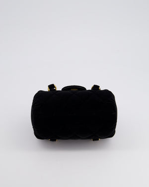 *RARE & HOT* Chanel Black Cylindrical Mini Flap Bag with Handles In Velvet and Brushed Gold Hardware