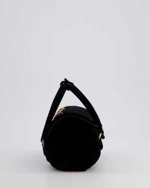 *RARE & HOT* Chanel Black Cylindrical Mini Flap Bag with Handles In Velvet and Brushed Gold Hardware