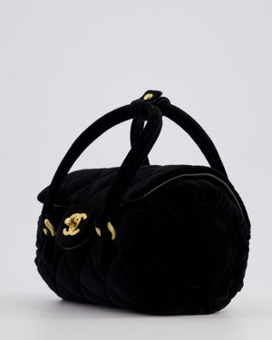 *RARE & HOT* Chanel Black Cylindrical Mini Flap Bag with Handles In Velvet and Brushed Gold Hardware