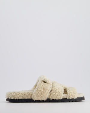 *FIRE PRICE* Hermès Écru Teddy Shearling Chypre Sandals Size EU 39