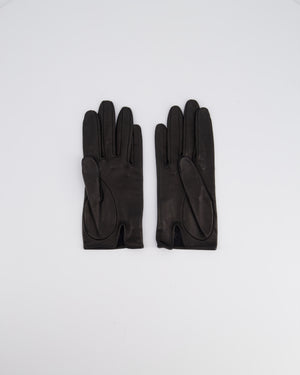 Chanel Black Lambskin Leather Logo Gloves Size 7