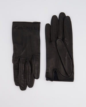 Chanel Black Lambskin Leather Logo Gloves Size 7