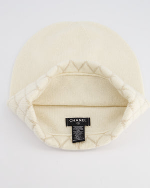 Chanel Ivory CC Quilted Stitched Beanie Hat Size O/S