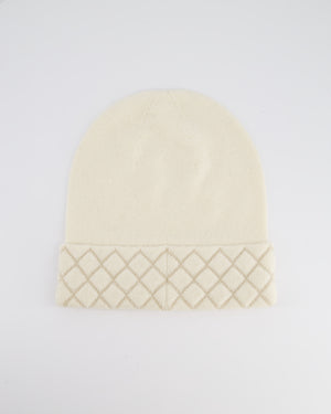 Chanel Ivory CC Quilted Stitched Beanie Hat Size O/S