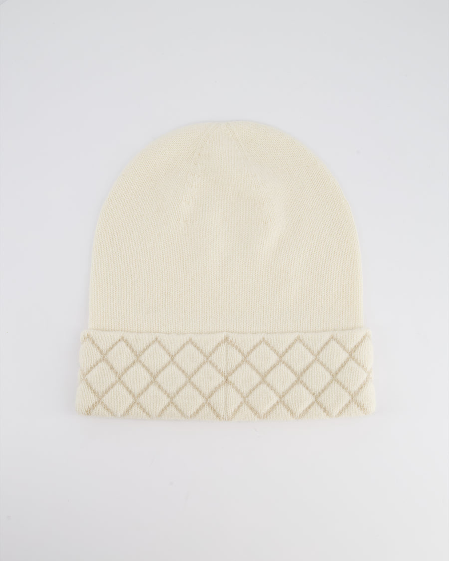 Chanel Ivory CC Quilted Stitched Beanie Hat Size O/S