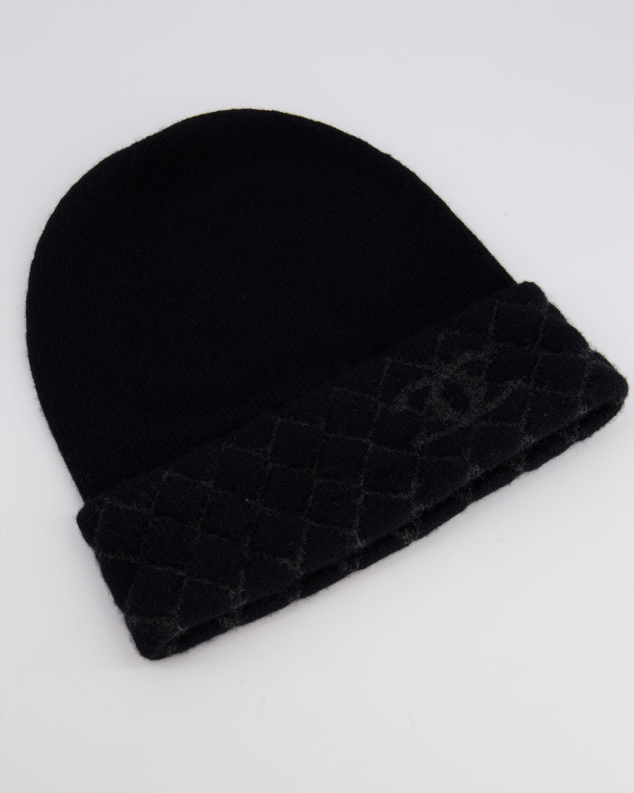 Chanel Black CC Quilted Stitched Beanie Hat Size O/S