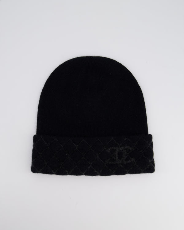 Chanel Black CC Quilted Stitched Beanie Hat Size O/S