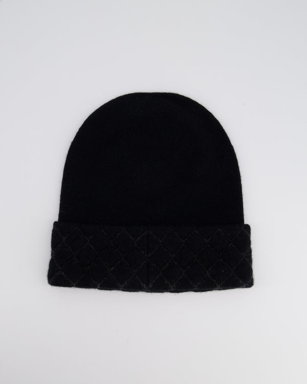 Chanel Black CC Quilted Stitched Beanie Hat Size O/S