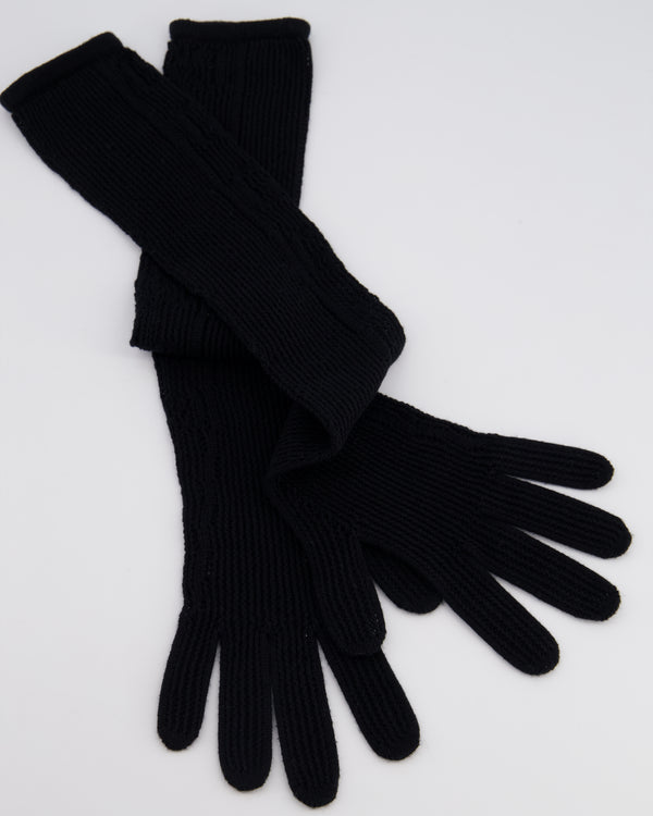 Gucci Black Knitted Long Gloves with GG Monogram Detail Size O/S