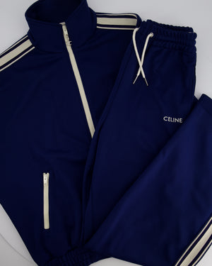 Celine Blue Two-Piece Tracksuit Set with Logo and Stripe Trim Size XS/S (UK 6/8)