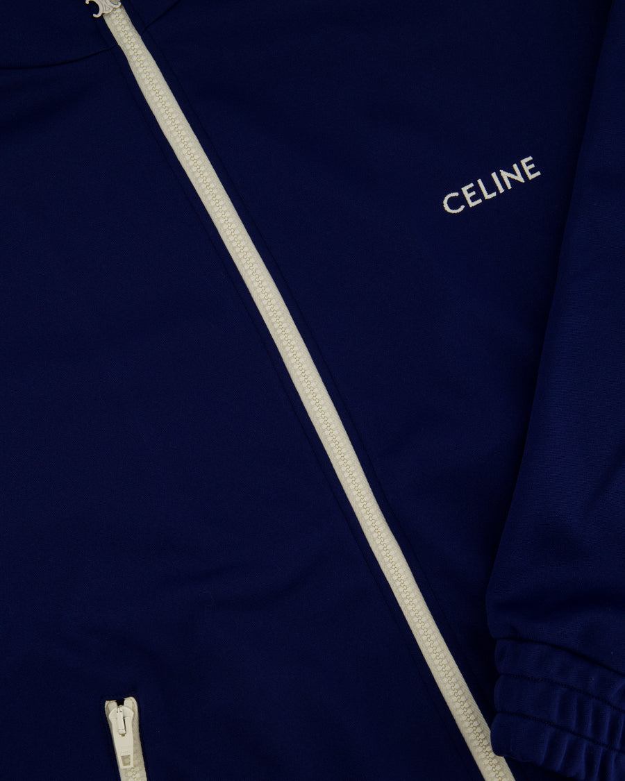 Celine Blue Two-Piece Tracksuit Set with Logo and Stripe Trim Size XS/S (UK 6/8)