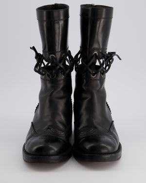 *RUNWAY* Chanel Black Lace Up Insert Detail CC Logo Boots Size EU 40.5