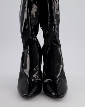 Saint Laurent Black Patent Knee High Leather Boots Size EU 40