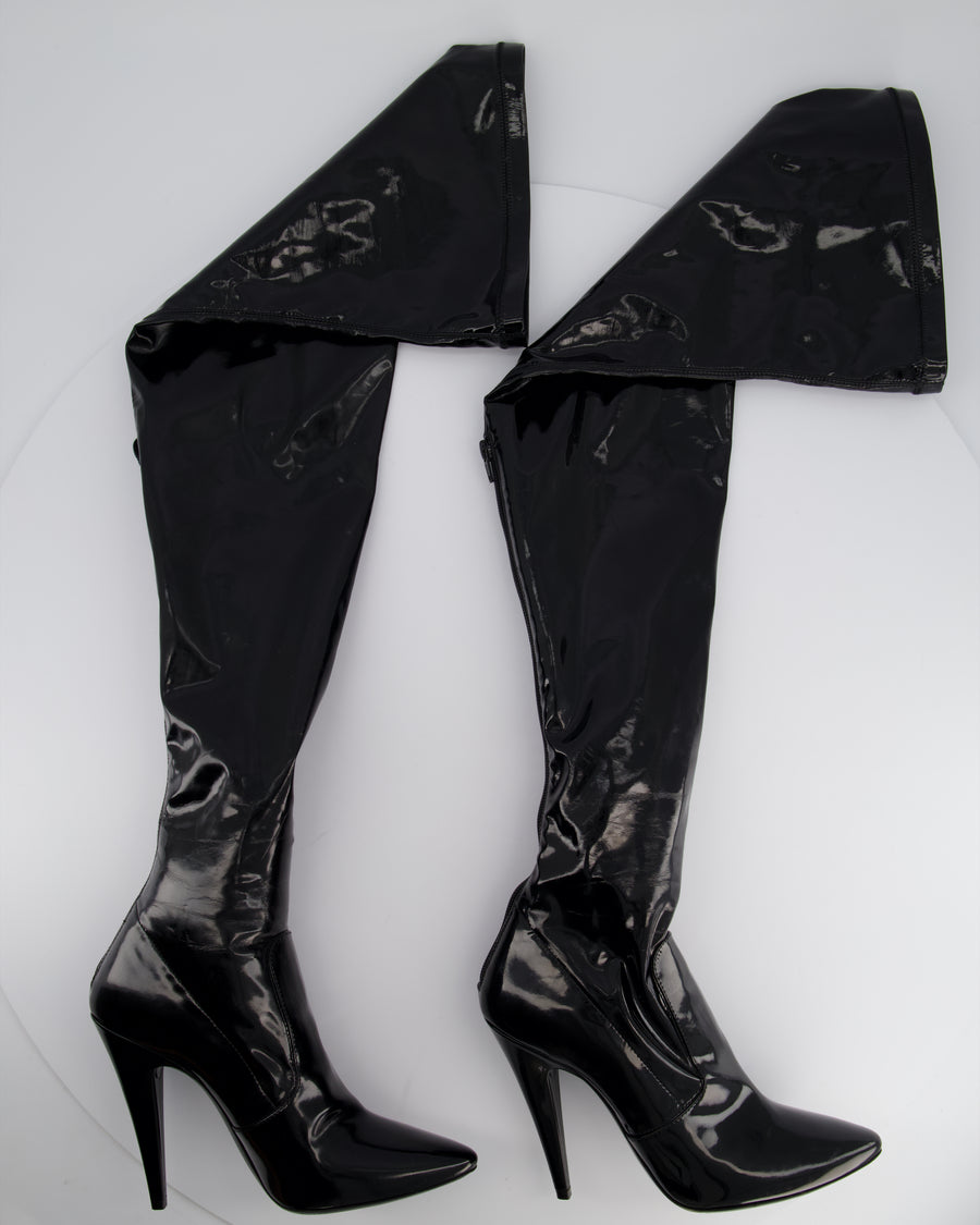 Saint Laurent Black Patent Knee High Leather Boots Size EU 40