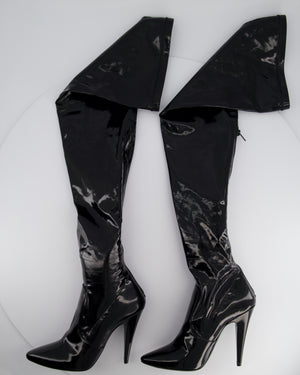 Saint Laurent Black Patent Knee High Leather Boots Size EU 40