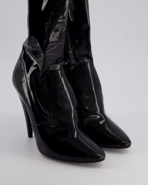 Saint Laurent Black Patent Knee High Leather Boots Size EU 40