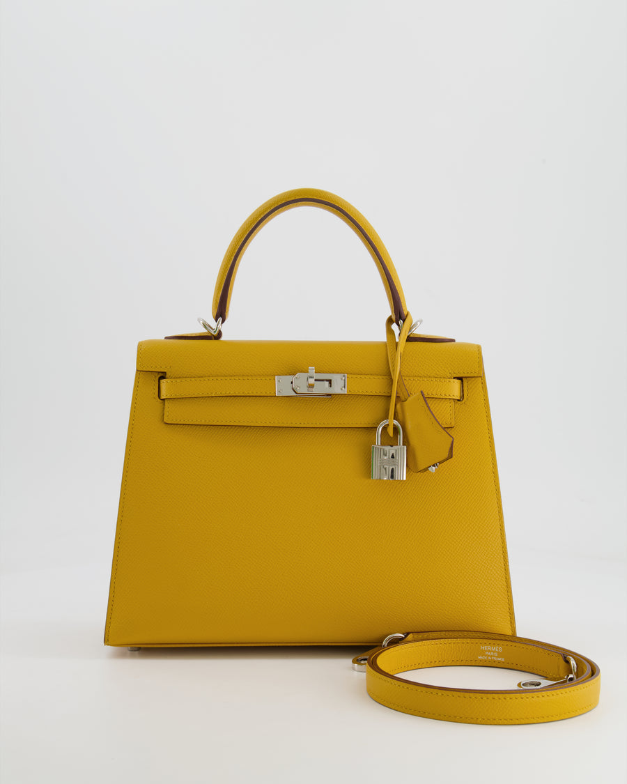 Hermès Kelly Sellier 25cm Bag in Jaune Ambre Epsom Leather with Palladium Hardware