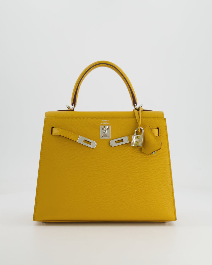 Hermès Kelly Sellier 25cm Bag in Jaune Ambre Epsom Leather with Palladium Hardware