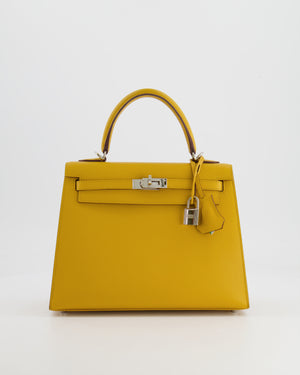 Hermès Kelly Sellier 25cm Bag in Jaune Ambre Epsom Leather with Palladium Hardware