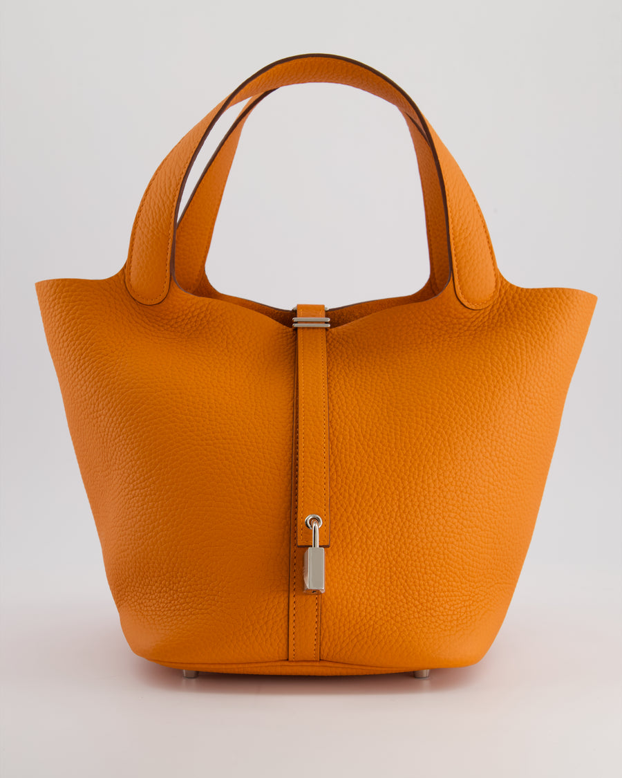 Hermès Picotin Bag 22cm in Orange Clemence Leather with Palladium Hardware