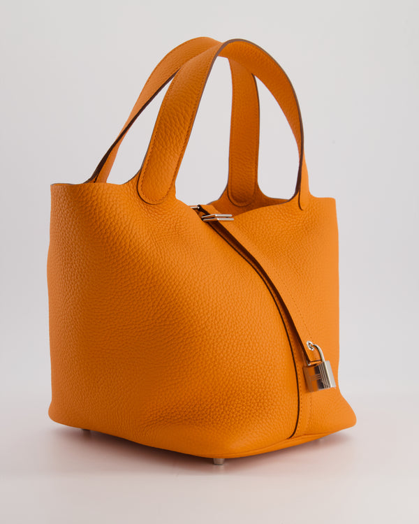 Hermès Picotin Bag 22cm in Orange Clemence Leather with Palladium Hardware