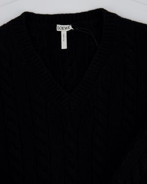 Loewe Black V-Neck Anagram Oversized Cable Knit Jumper Size S (UK 8)