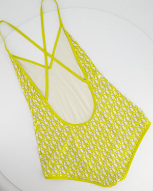 Christian Dior Lime Green and Cream Monogram Swimming Costume Size M (UK 10)