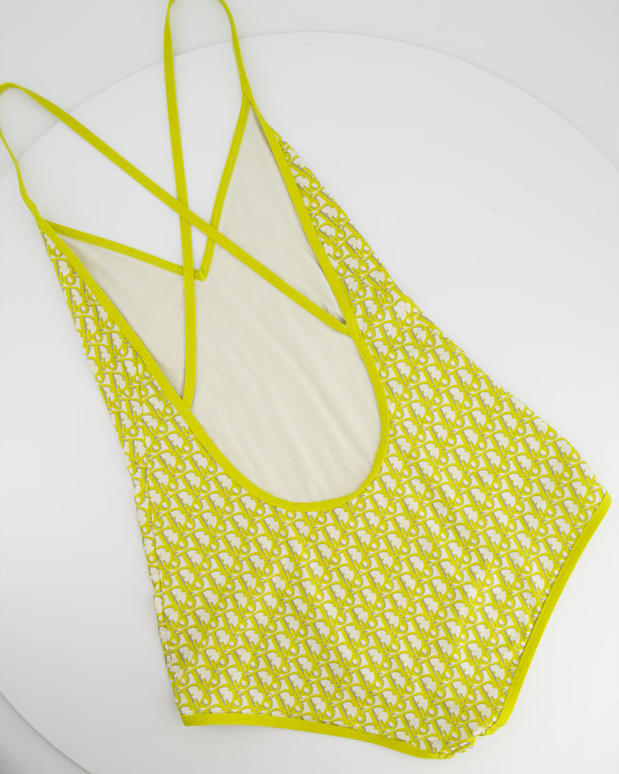 Christian Dior Lime Green and Cream Monogram Swimming Costume Size M (UK 10)