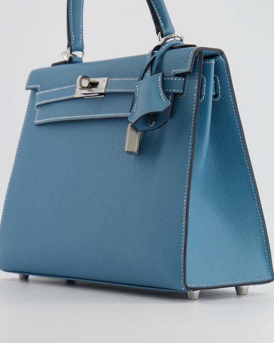 *HOT COLOUR* Hermès Kelly Sellier 25cm Bag in Bleu Jean Epsom Leather with Palladium Hardware