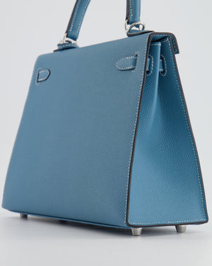 *HOT COLOUR* Hermès Kelly Sellier 25cm Bag in Bleu Jean Epsom Leather with Palladium Hardware