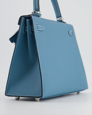 *HOT COLOUR* Hermès Kelly Sellier 25cm Bag in Bleu Jean Epsom Leather with Palladium Hardware