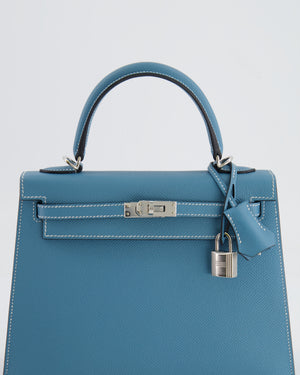 *HOT COLOUR* Hermès Kelly Sellier 25cm Bag in Bleu Jean Epsom Leather with Palladium Hardware