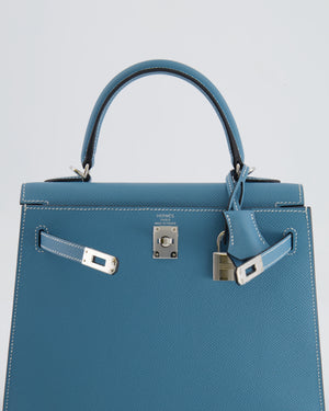 *HOT COLOUR* Hermès Kelly Sellier 25cm Bag in Bleu Jean Epsom Leather with Palladium Hardware