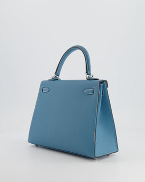 *HOT COLOUR* Hermès Kelly Sellier 25cm Bag in Bleu Jean Epsom Leather with Palladium Hardware