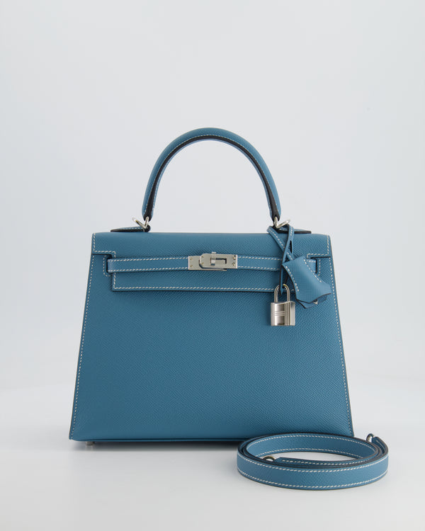 *HOT COLOUR* Hermès Kelly Sellier 25cm Bag in Bleu Jean Epsom Leather with Palladium Hardware