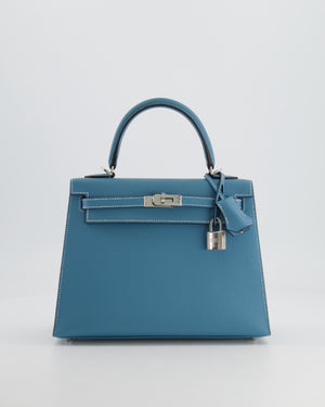 *HOT COLOUR* Hermès Kelly Sellier 25cm Bag in Bleu Jean Epsom Leather with Palladium Hardware