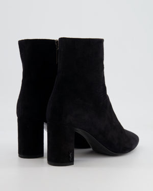 Saint Laurent Black Lou Suede Heeled Ankle Boots with YSL Logo Detail Size EU 39.5 RRP £1,050