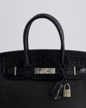 *HOLY GRAIL* Hermés Birkin 30cm Retourne Bag in Black Novillo Leather & Touch Alligator with Palladium Hardware