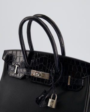 *HOLY GRAIL* Hermés Birkin 30cm Retourne Bag in Black Novillo Leather & Touch Alligator with Palladium Hardware