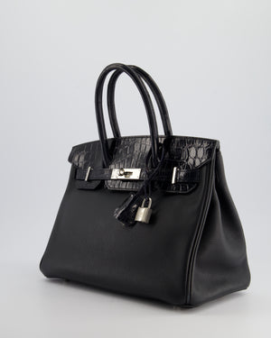 *HOLY GRAIL* Hermés Birkin 30cm Retourne Bag in Black Novillo Leather & Touch Alligator with Palladium Hardware