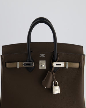 *RARE* Hermès Tri-Colour Birkin 25cm Bag Ecorce, Etoupe and Black in Epsom Leather with Palladium Hardware