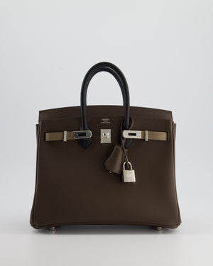 *RARE* Hermès Tri-Colour Birkin 25cm Bag Ecorce, Etoupe and Black in Epsom Leather with Palladium Hardware