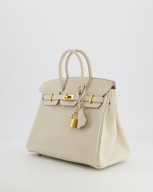 *HOT* Hermès Birkin 25cm Retourne Bag in Craie Togo Leather with Gold Hardware