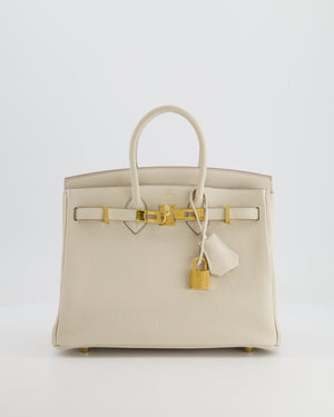 *HOT* Hermès Birkin 25cm Retourne Bag in Craie Togo Leather with Gold Hardware