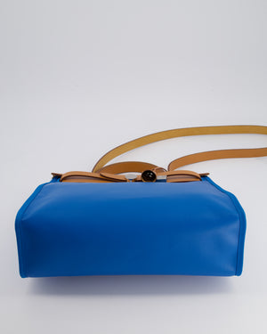 *HOT & RARE* Hermès Herbag 31 in Bleu Zanzibar Berlin Coated Canvas, Natural Vache Hunter Leather and Ecrù Toile H Canvas with Palladium Hardware