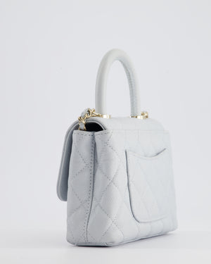 Chanel Pale Blue Extra Mini Coco Top Handle Bag in Caviar Leather with Champagne Gold Hardware