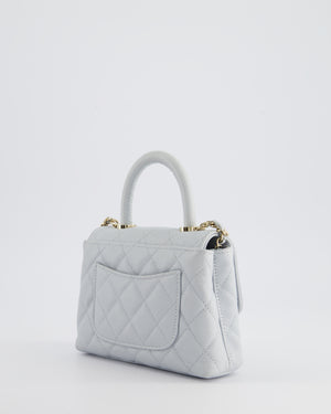 Chanel Pale Blue Extra Mini Coco Top Handle Bag in Caviar Leather with Champagne Gold Hardware