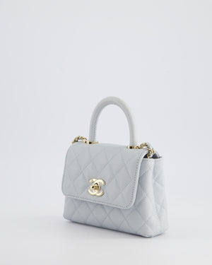 Chanel Pale Blue Extra Mini Coco Top Handle Bag in Caviar Leather with Champagne Gold Hardware