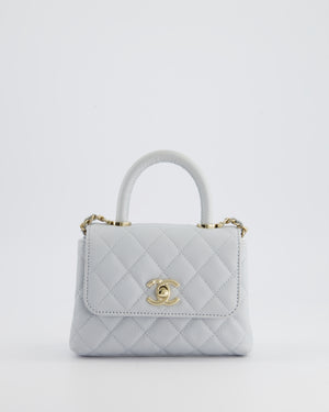 Chanel Pale Blue Extra Mini Coco Top Handle Bag in Caviar Leather with Champagne Gold Hardware