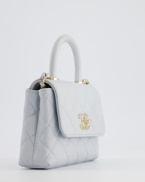 Chanel Pale Blue Extra Mini Coco Top Handle Bag in Caviar Leather with Champagne Gold Hardware